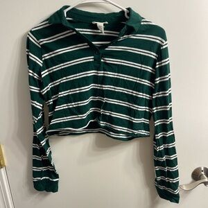 Green and White Striped Top